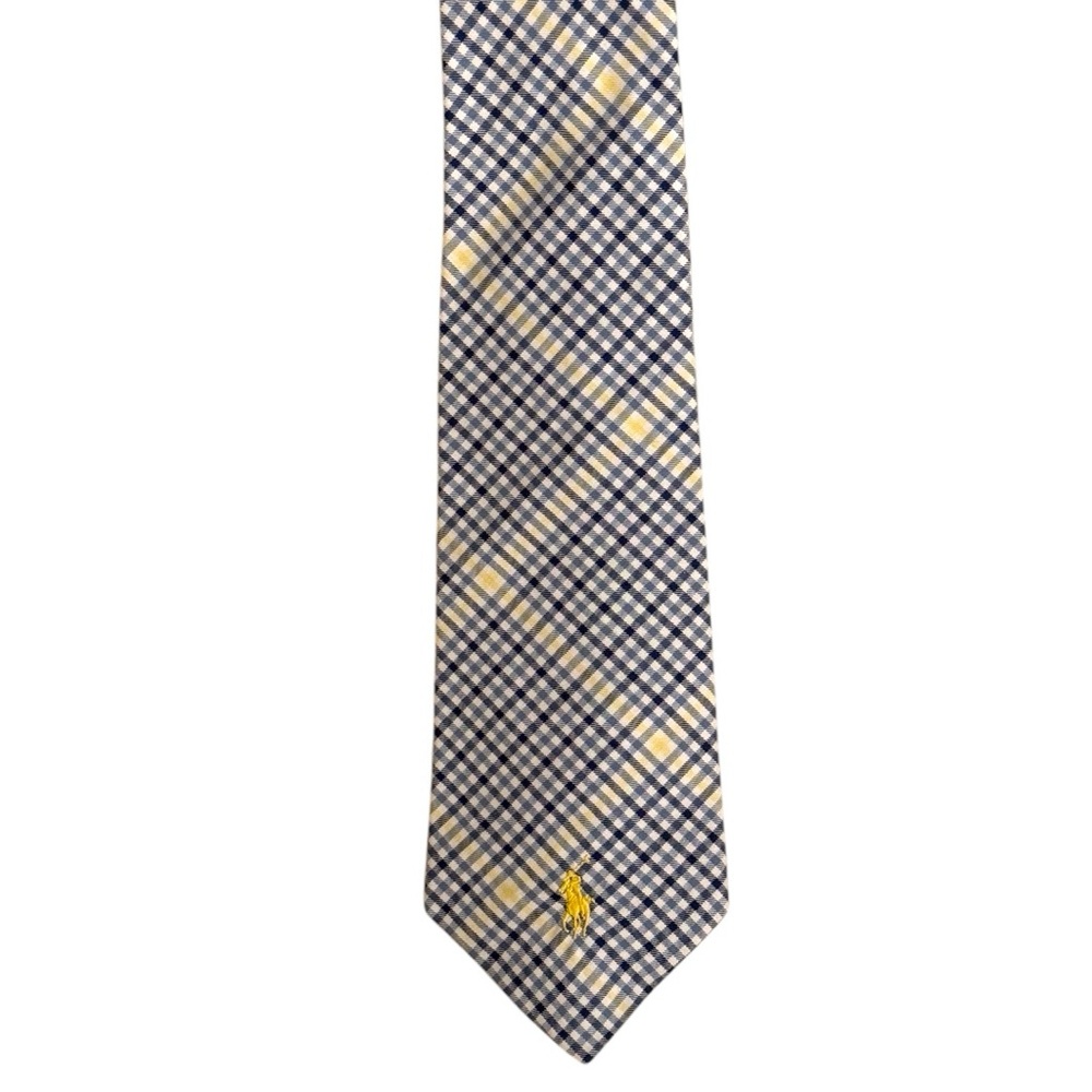 Polo Ralph Lauren Plaid Tie Necktie Yellow Blue Spring - Picture 2 of 5